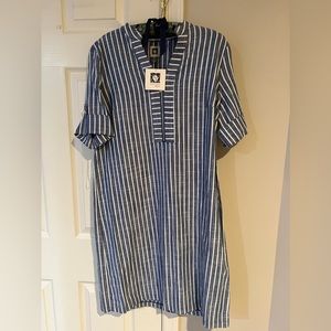 Anne Klein size 10 navy/white dress new with tags short sleeve zip up detail